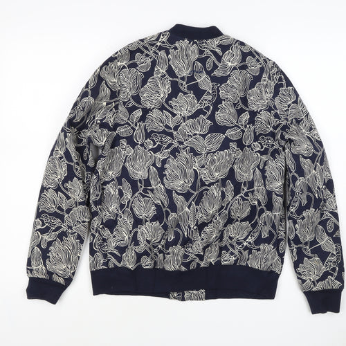 Joules Women Navy Floral Bomber Jacket UK 10 Zip Lined