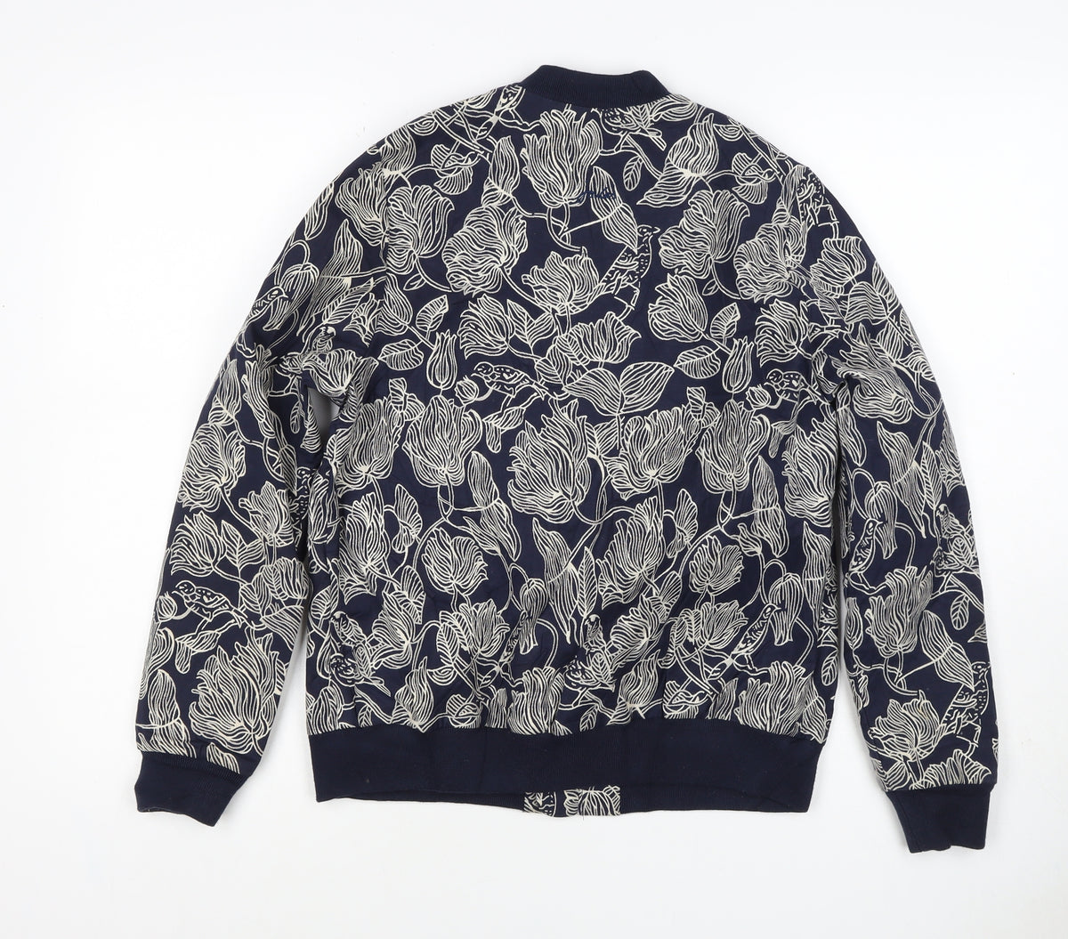 Joules Women Navy Floral Bomber Jacket UK 10 Zip Lined