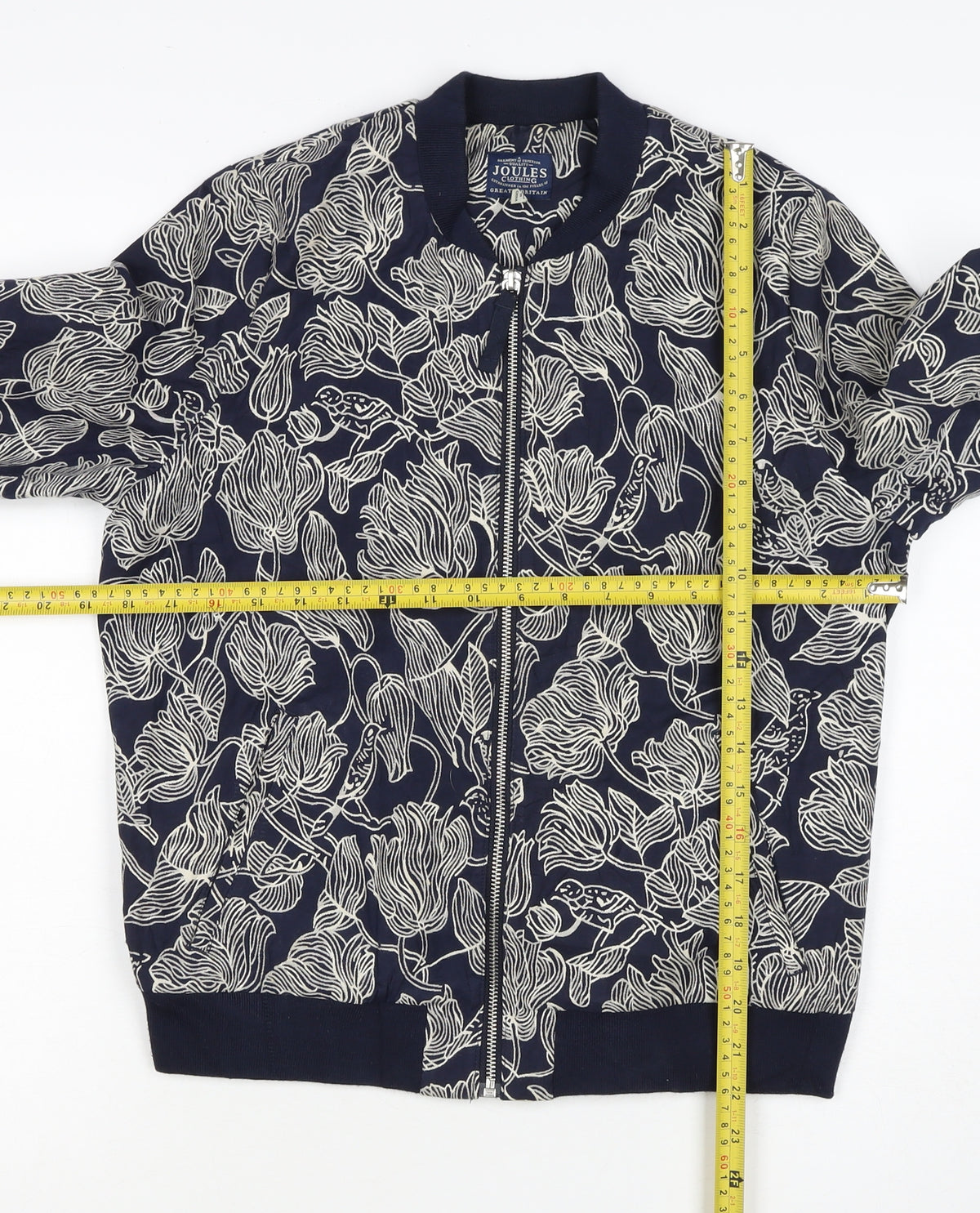 Joules Women Navy Floral Bomber Jacket UK 10 Zip Lined