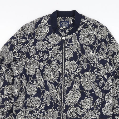 Joules Women Navy Floral Bomber Jacket UK 10 Zip Lined