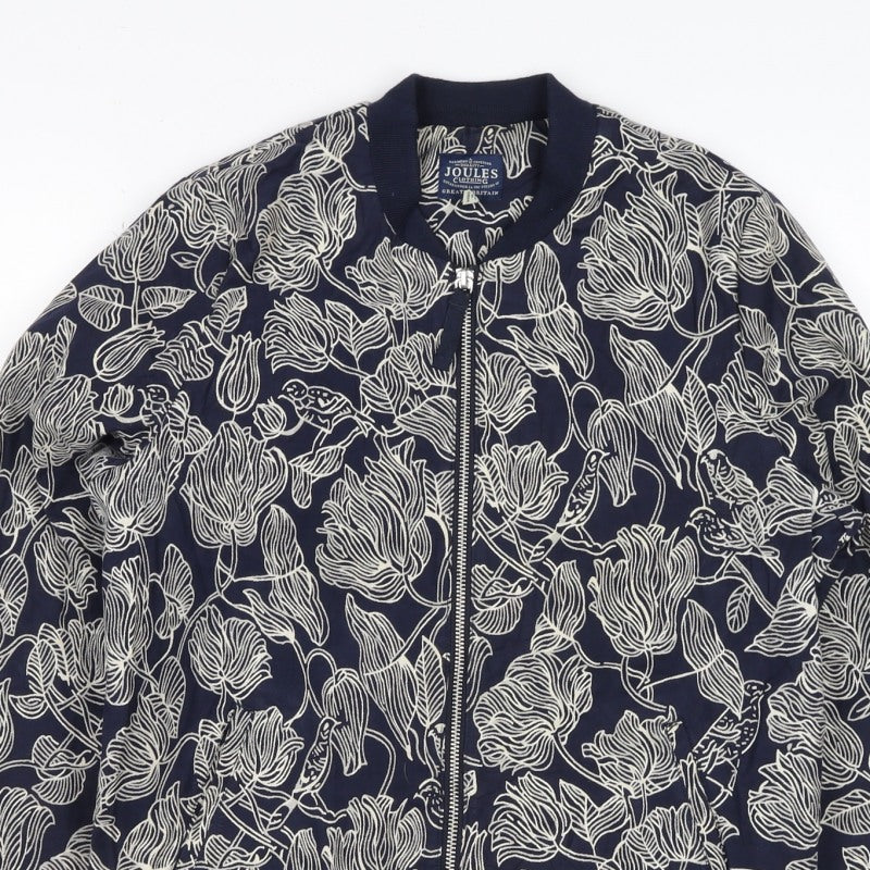 Joules Women Navy Floral Bomber Jacket UK 10 Zip Lined