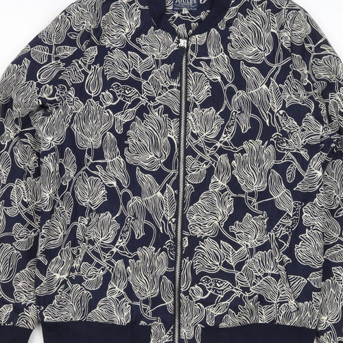 Joules Women Navy Floral Bomber Jacket UK 10 Zip Lined