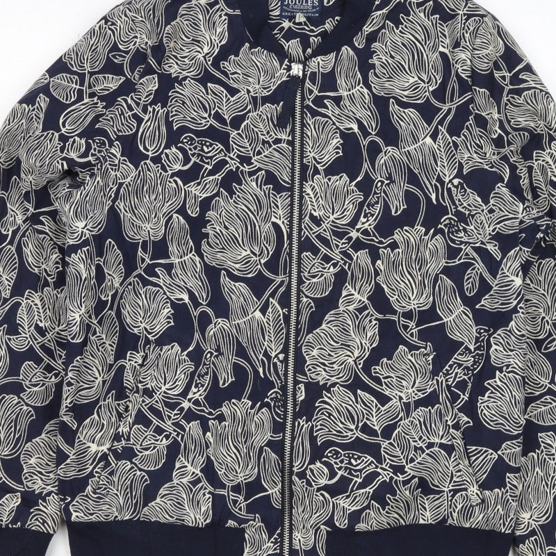 Joules Women Navy Floral Bomber Jacket UK 10 Zip Lined