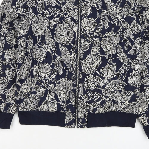 Joules Women Navy Floral Bomber Jacket UK 10 Zip Lined