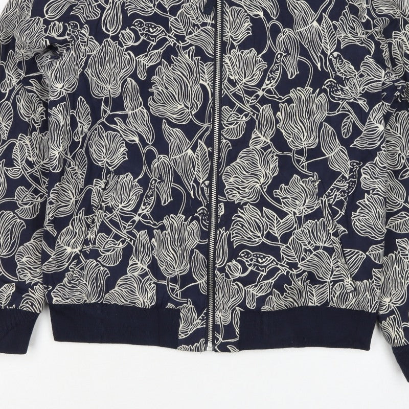 Joules Women Navy Floral Bomber Jacket UK 10 Zip Lined