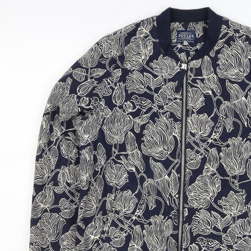 Joules Women Navy Floral Bomber Jacket UK 10 Zip Lined