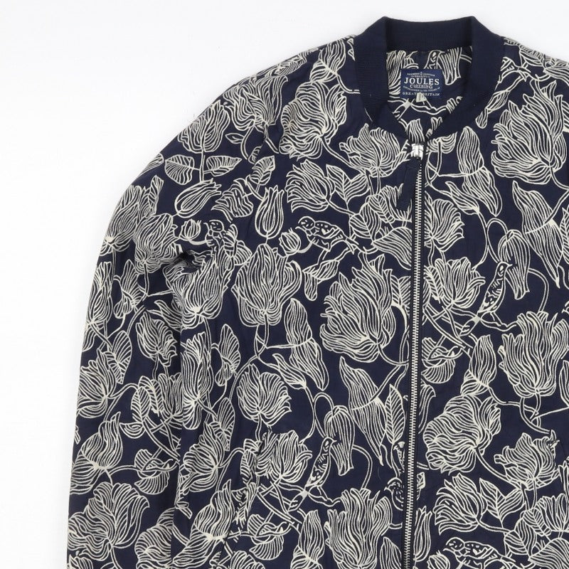 Joules Women Navy Floral Bomber Jacket UK 10 Zip Lined