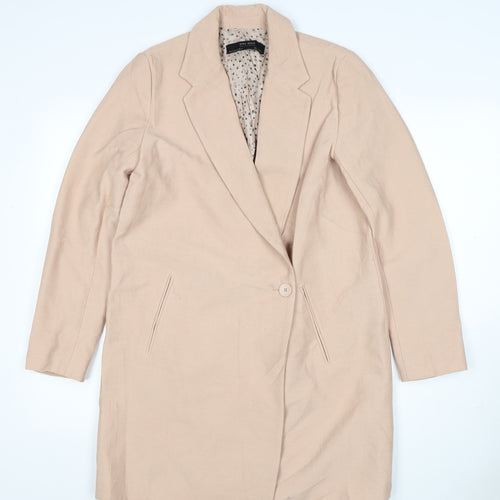 Zara Women Beige XS Mid-Length Single-Breasted Overcoat