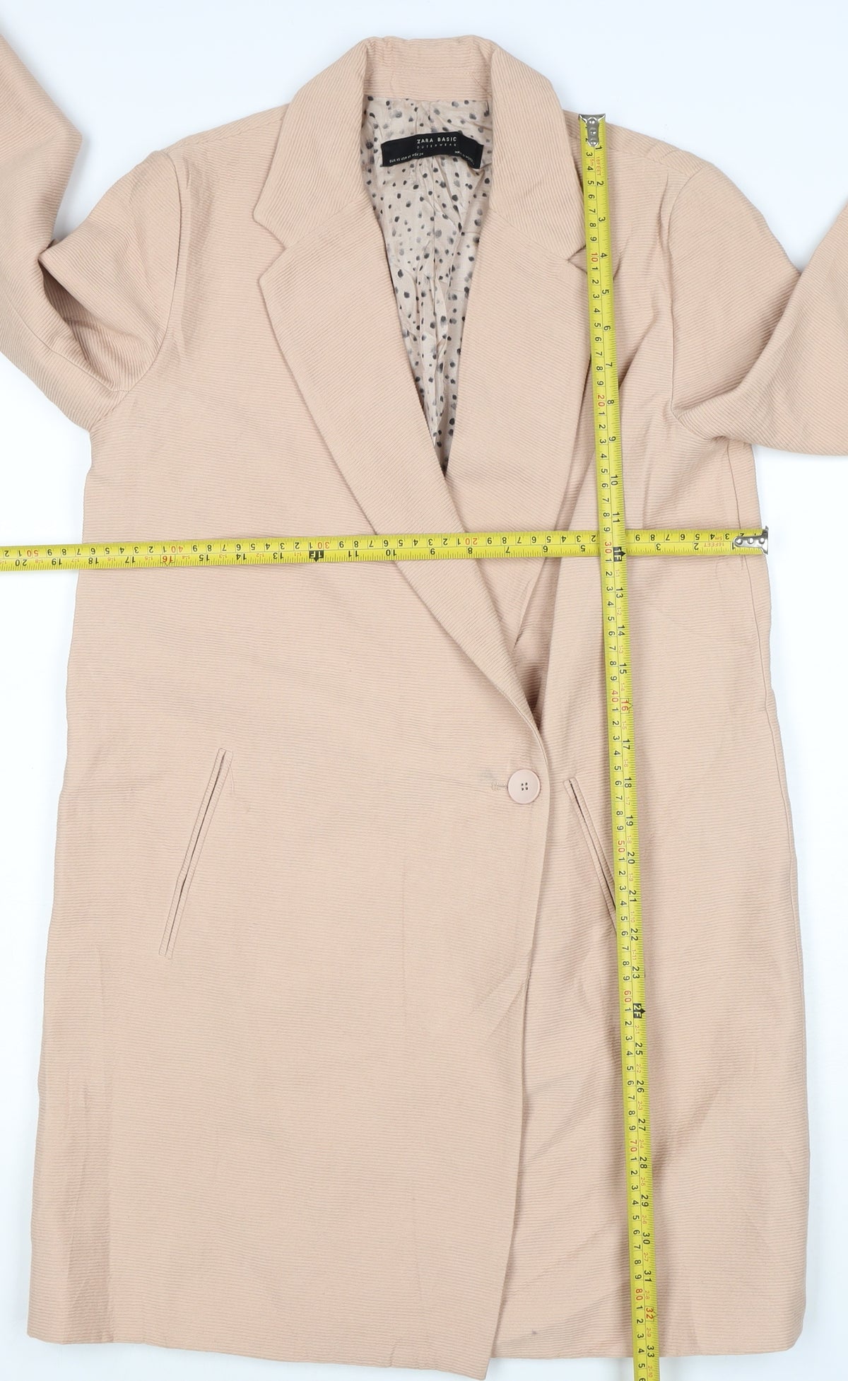 Zara Women Beige XS Mid-Length Single-Breasted Overcoat