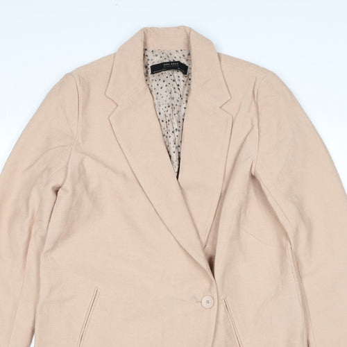 Zara Women Beige XS Mid-Length Single-Breasted Overcoat