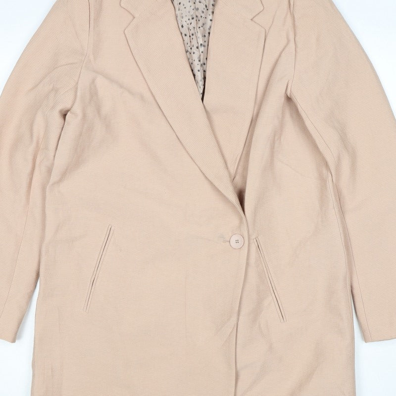 Zara Women Beige XS Mid-Length Single-Breasted Overcoat