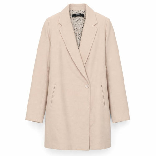 Zara Women Beige XS Mid-Length Single-Breasted Overcoat
