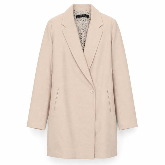 Zara Women Beige XS Mid-Length Single-Breasted Overcoat
