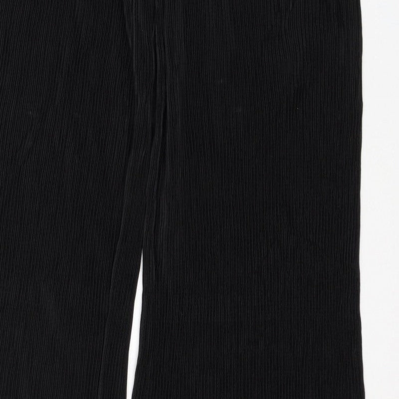 M&S Women’s Black UK 10 Long Pleated Wide-Leg Elastic Waist Trousers