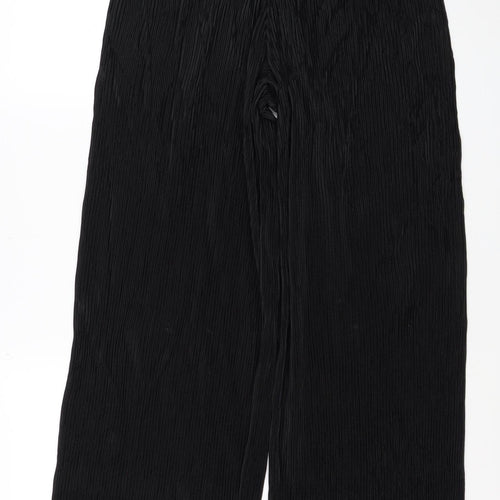 M&S Women’s Black UK 10 Long Pleated Wide-Leg Elastic Waist Trousers