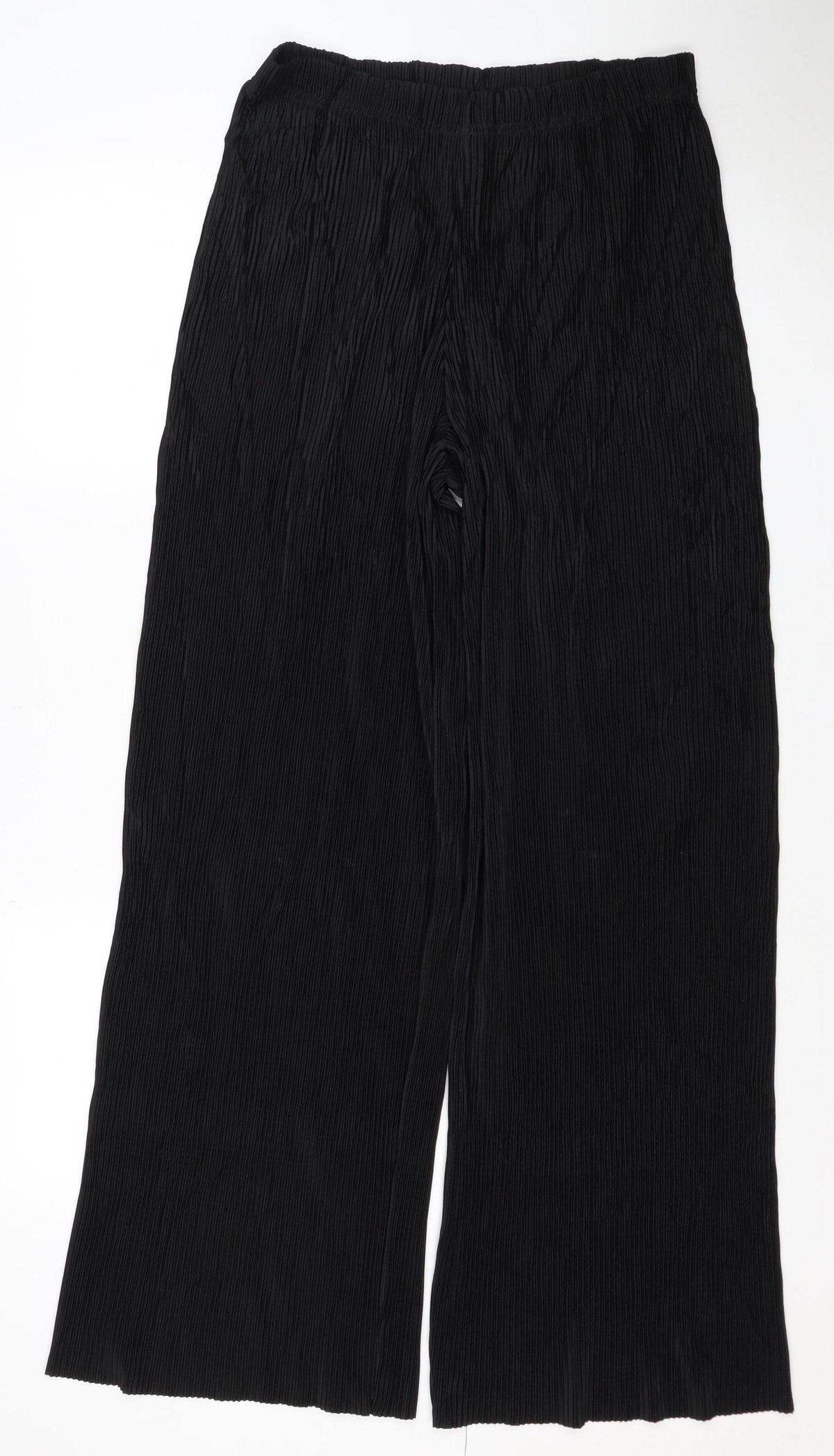 M&S Women’s Black UK 10 Long Pleated Wide-Leg Elastic Waist Trousers