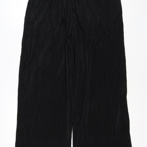 M&S Women’s Black UK 10 Long Pleated Wide-Leg Elastic Waist Trousers