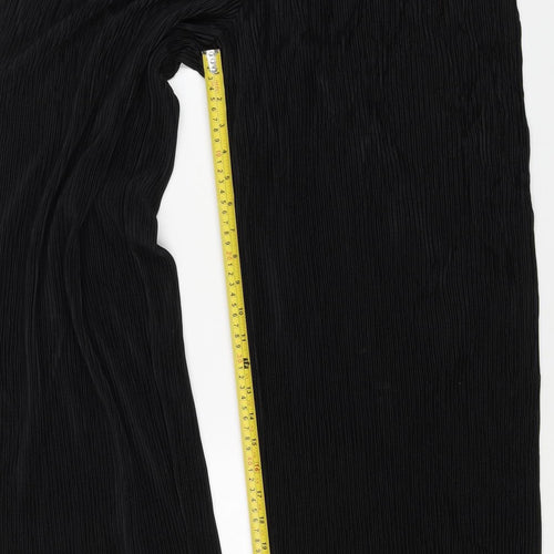 M&S Women’s Black UK 10 Long Pleated Wide-Leg Elastic Waist Trousers