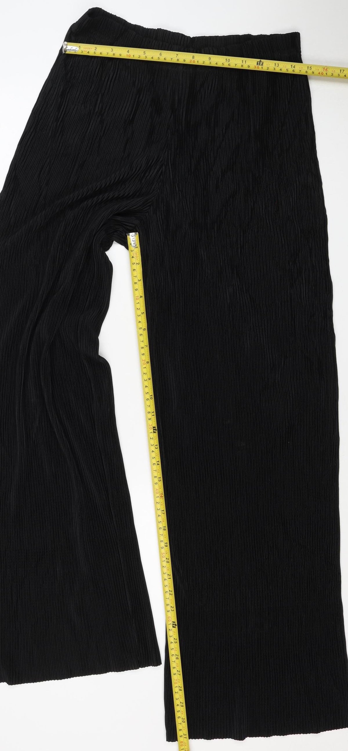 M&S Women’s Black UK 10 Long Pleated Wide-Leg Elastic Waist Trousers