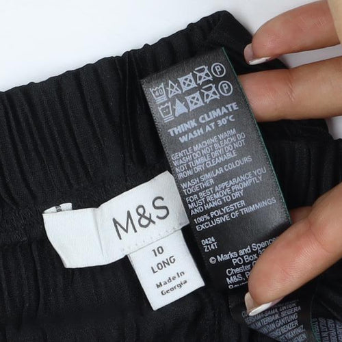 M&S Women’s Black UK 10 Long Pleated Wide-Leg Elastic Waist Trousers