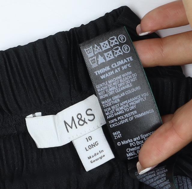 M&S Women’s Black UK 10 Long Pleated Wide-Leg Elastic Waist Trousers