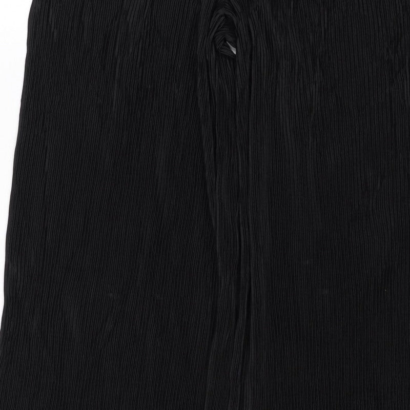 M&S Women’s Black UK 10 Long Pleated Wide-Leg Elastic Waist Trousers
