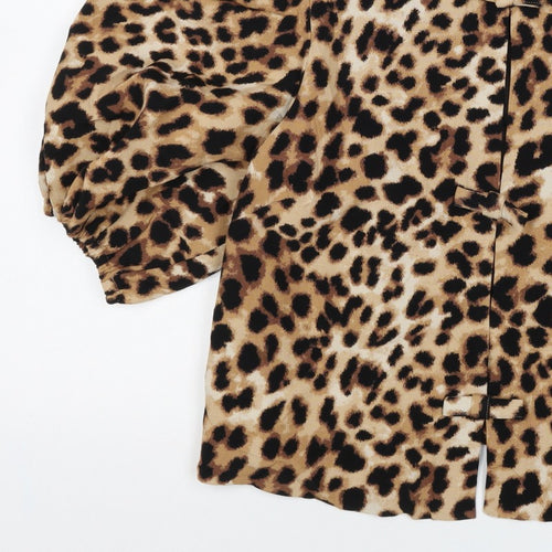Marks and Spencer Women Multicoloured UK 12 Leopard Puff Sleeve Blouse
