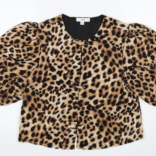 Marks and Spencer Women Multicoloured UK 12 Leopard Puff Sleeve Blouse