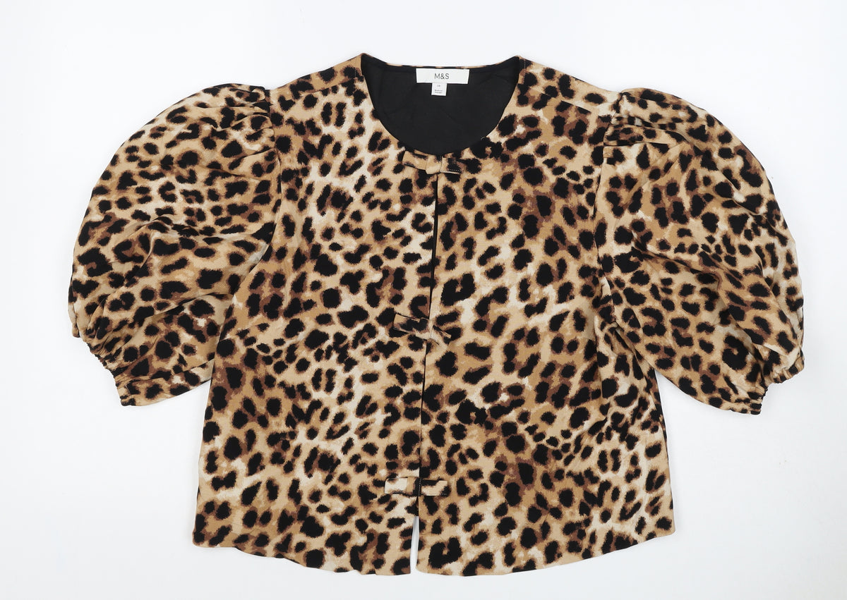 Marks and Spencer Women Multicoloured UK 12 Leopard Puff Sleeve Blouse
