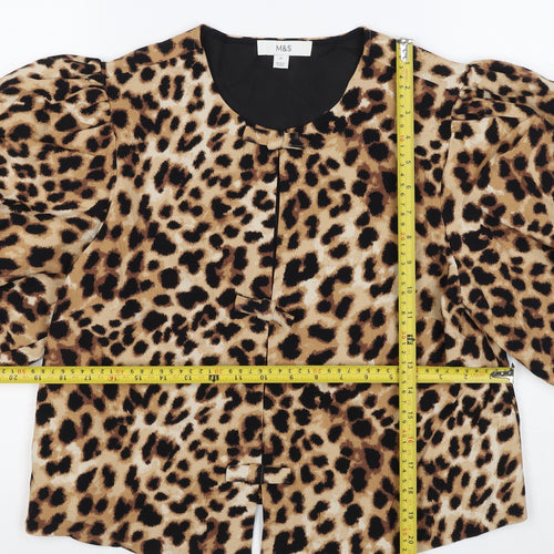Marks and Spencer Women Multicoloured UK 12 Leopard Puff Sleeve Blouse