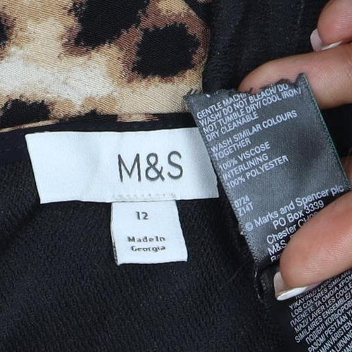 Marks and Spencer Women Multicoloured UK 12 Leopard Puff Sleeve Blouse