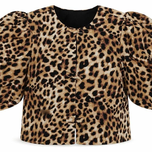 Marks and Spencer Women Multicoloured UK 12 Leopard Puff Sleeve Blouse