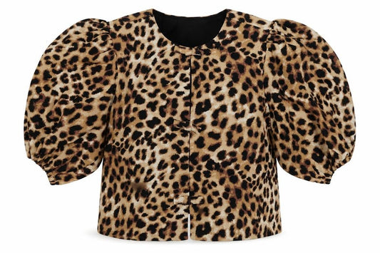 Marks and Spencer Women Multicoloured UK 12 Leopard Puff Sleeve Blouse