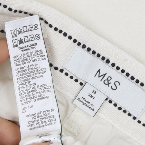 Marks & Spencer Women Ivory Chino Trousers Size 14 Short Stretch
