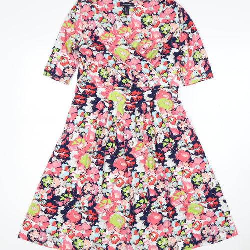 Lands' End Women’s Multicoloured Floral Wrap Dress UK 10-12 Jersey