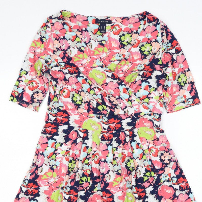 Lands' End Women’s Multicoloured Floral Wrap Dress UK 10-12 Jersey