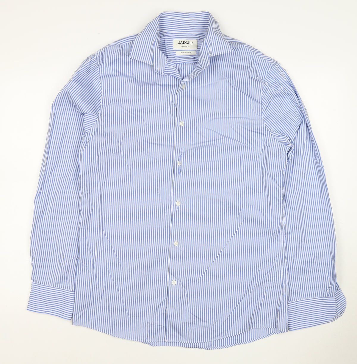 Jaeger Men's Blue Striped M Tailored Fit Cotton Formal Shirt