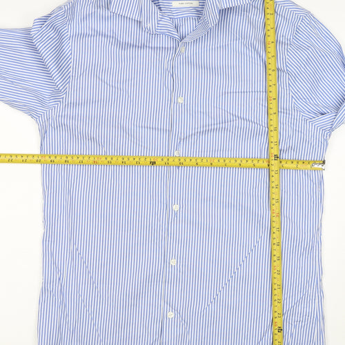 Jaeger Men's Blue Striped M Tailored Fit Cotton Formal Shirt
