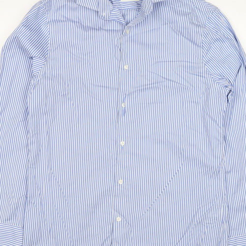Jaeger Men's Blue Striped M Tailored Fit Cotton Formal Shirt