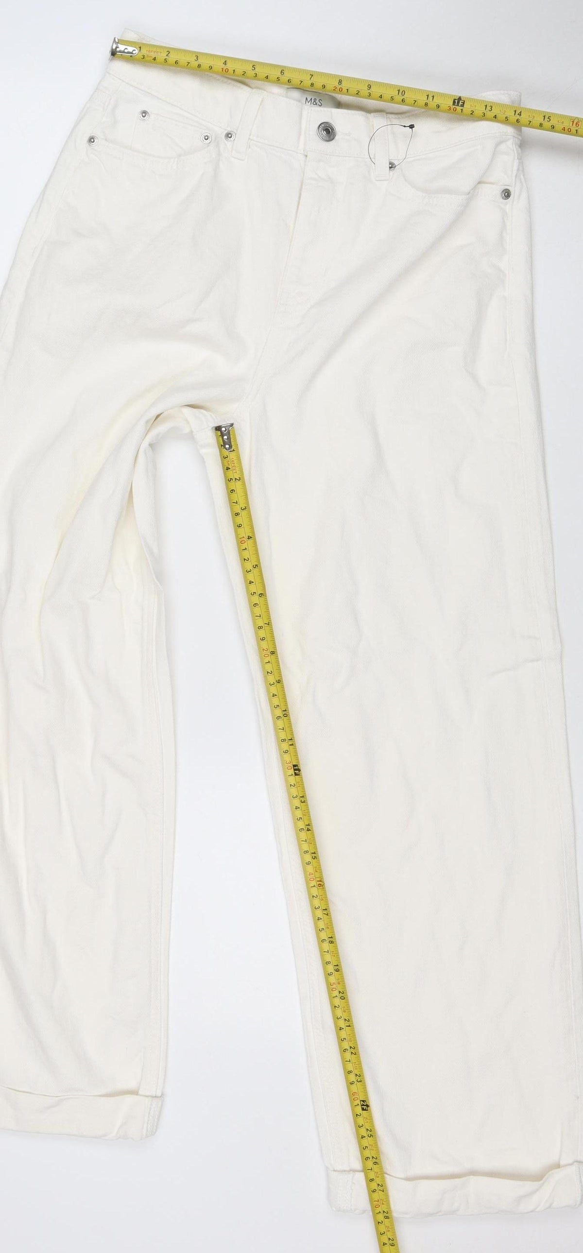 Marks & Spencer Women White Size 10 XLNG Boyfriend 100% Cotton Jeans