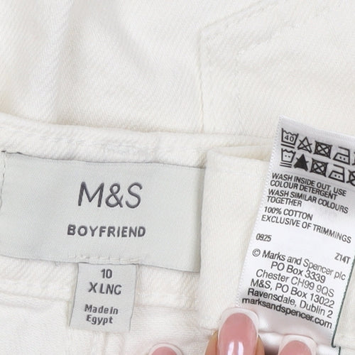 Marks & Spencer Women White Size 10 XLNG Boyfriend 100% Cotton Jeans