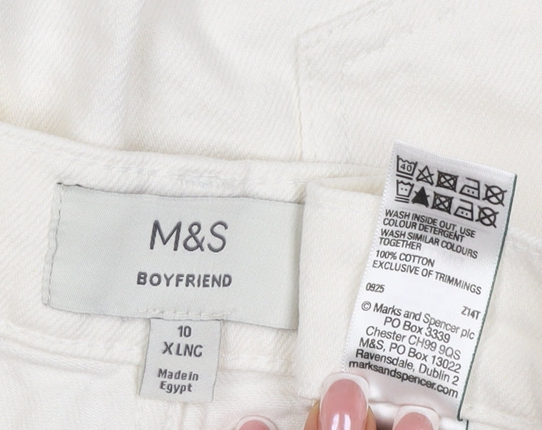 Marks & Spencer Women White Size 10 XLNG Boyfriend 100% Cotton Jeans