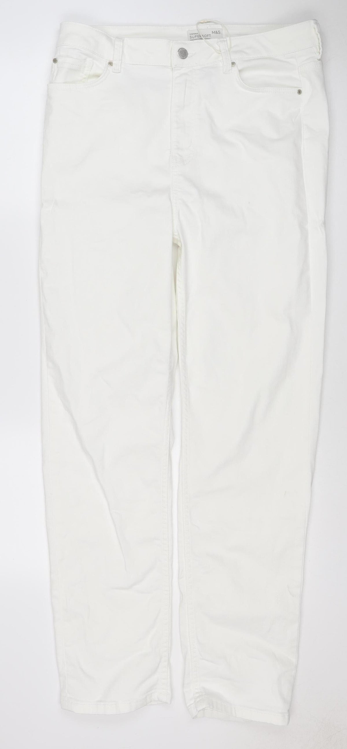 Marks and Spencer Women White UK 16 Long Super Soft Straight Jeans
