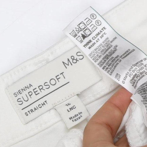 Marks and Spencer Women White UK 16 Long Super Soft Straight Jeans