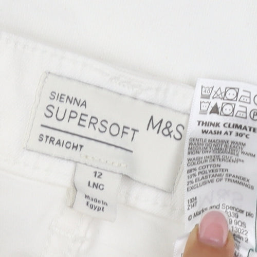 Marks & Spencer Women White UK 12 Tall Sienna Supersoft Straight Jeans