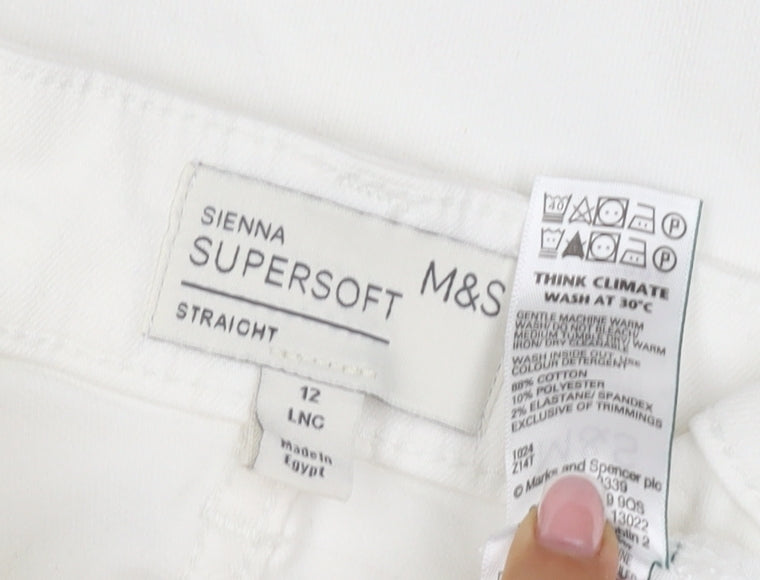Marks & Spencer Women White UK 12 Tall Sienna Supersoft Straight Jeans
