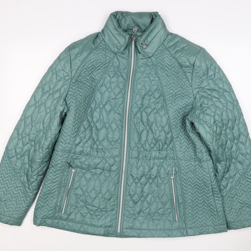 Klass Women Green UK 18 Quilted Padded Mid-Length Zip Jacket