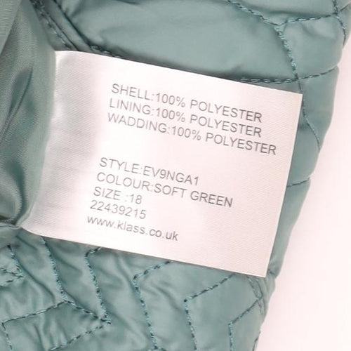 Klass Women Green UK 18 Quilted Padded Mid-Length Zip Jacket