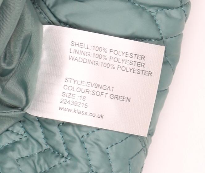 Klass Women Green UK 18 Quilted Padded Mid-Length Zip Jacket