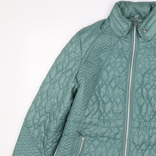 Klass Women Green UK 18 Quilted Padded Mid-Length Zip Jacket
